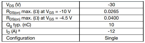 Vishay / Siliconix SiA469DJ 30V P-Channel TrenchFET® Gen III MOSFET